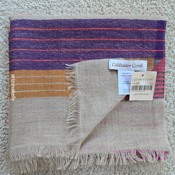 NWT Coldwater Creek Wool Scarf Lightweight Stripes Colorful - Picture 1 of 10